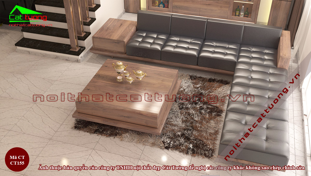 Sofa gỗ óc chó CT155 hiện đại