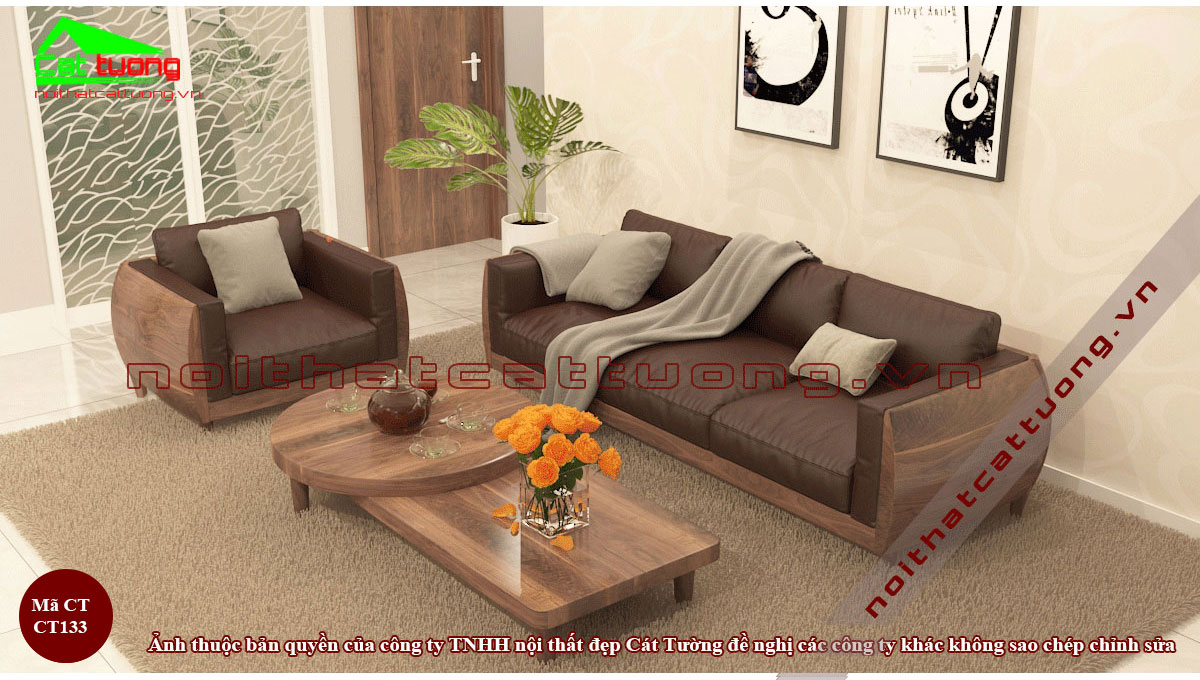 Thiết kế sofa gỗ óc chó CT133