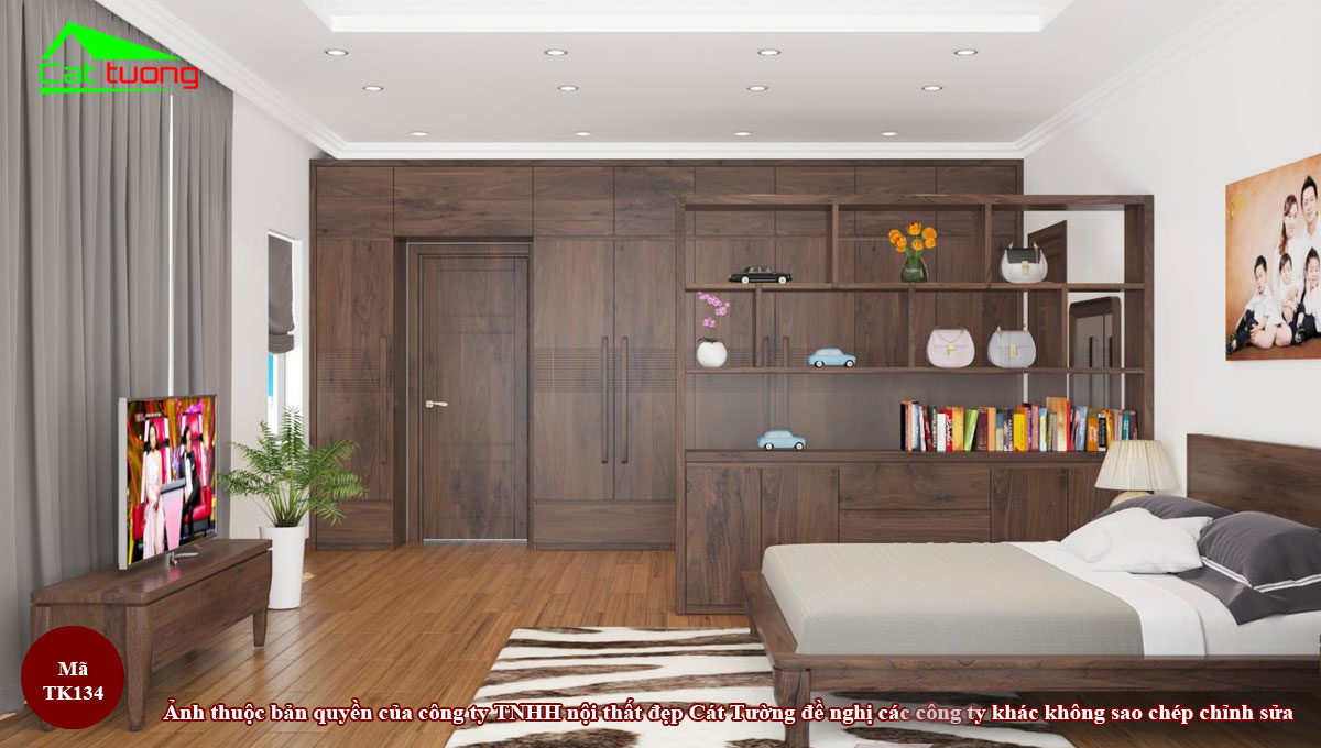 Thiết kế nội thất phòng ngủ gỗ óc chó tk134n4 cao cấp