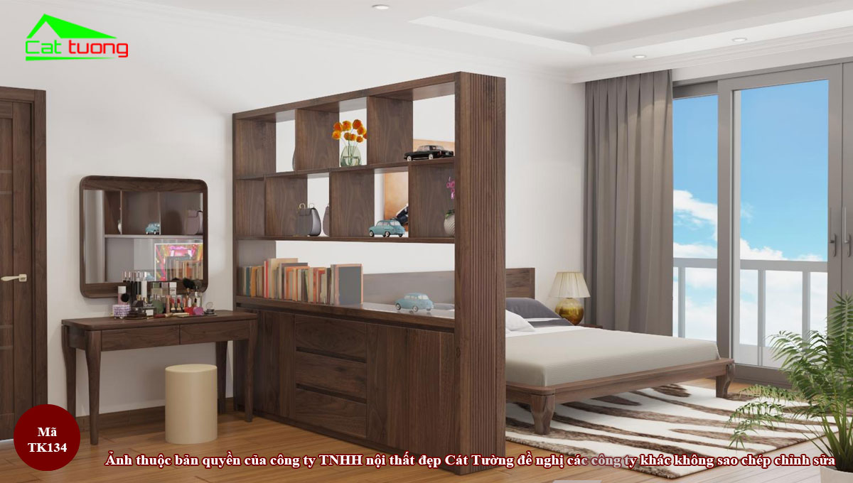 Thiết kế nội thất phòng ngủ gỗ óc chó tk134n5 cao cấp