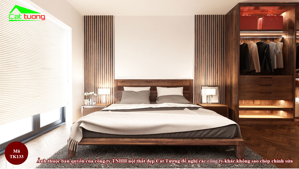 Thiết kế nội thất phòng ngủ gỗ óc chó TK133 n3 cao cấp