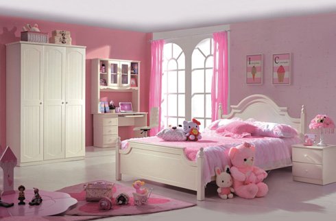 Giường ngủ đơn cho bé gái gỗ tự nhiên sơn màu