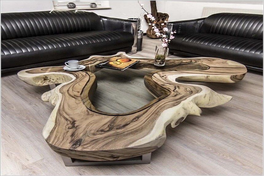 Mẫu bàn trà gỗ nguyên khối đẹp sang trọng phù hợp với sofa hiện đại
