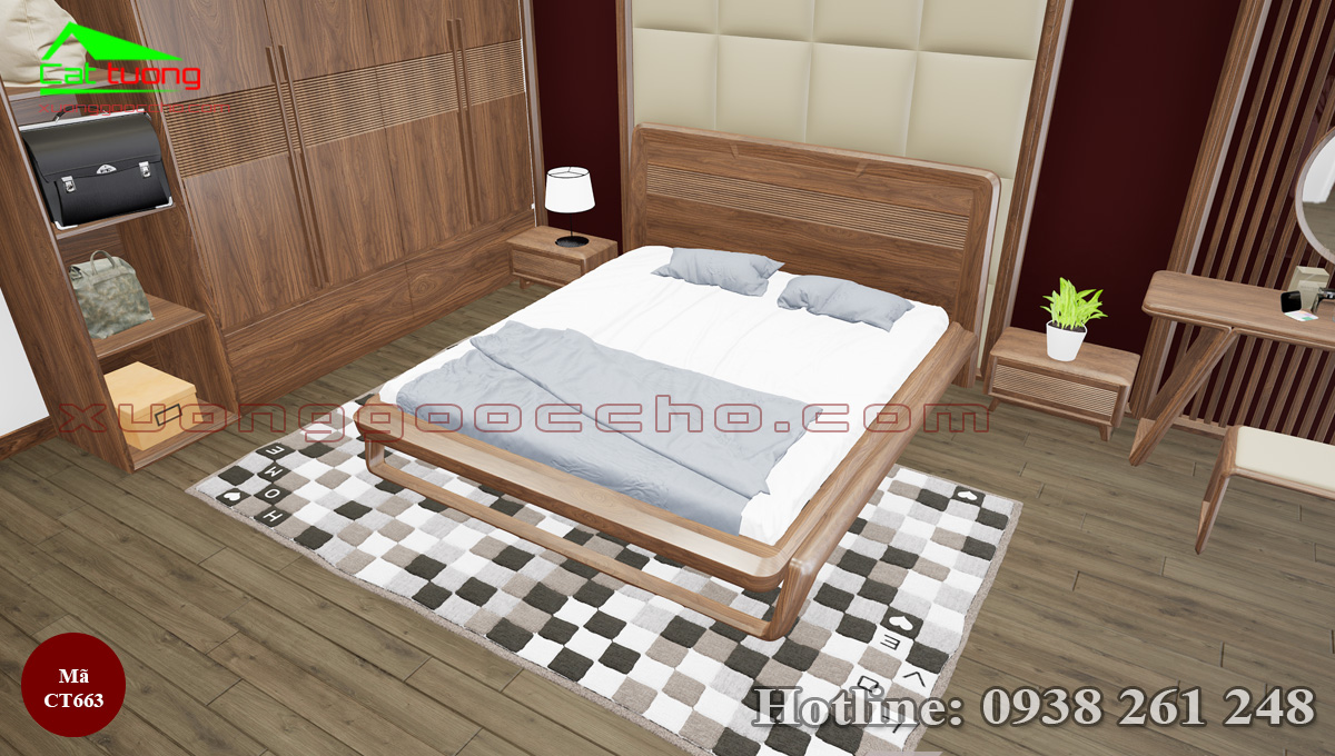 giường gỗ óc chó CT663