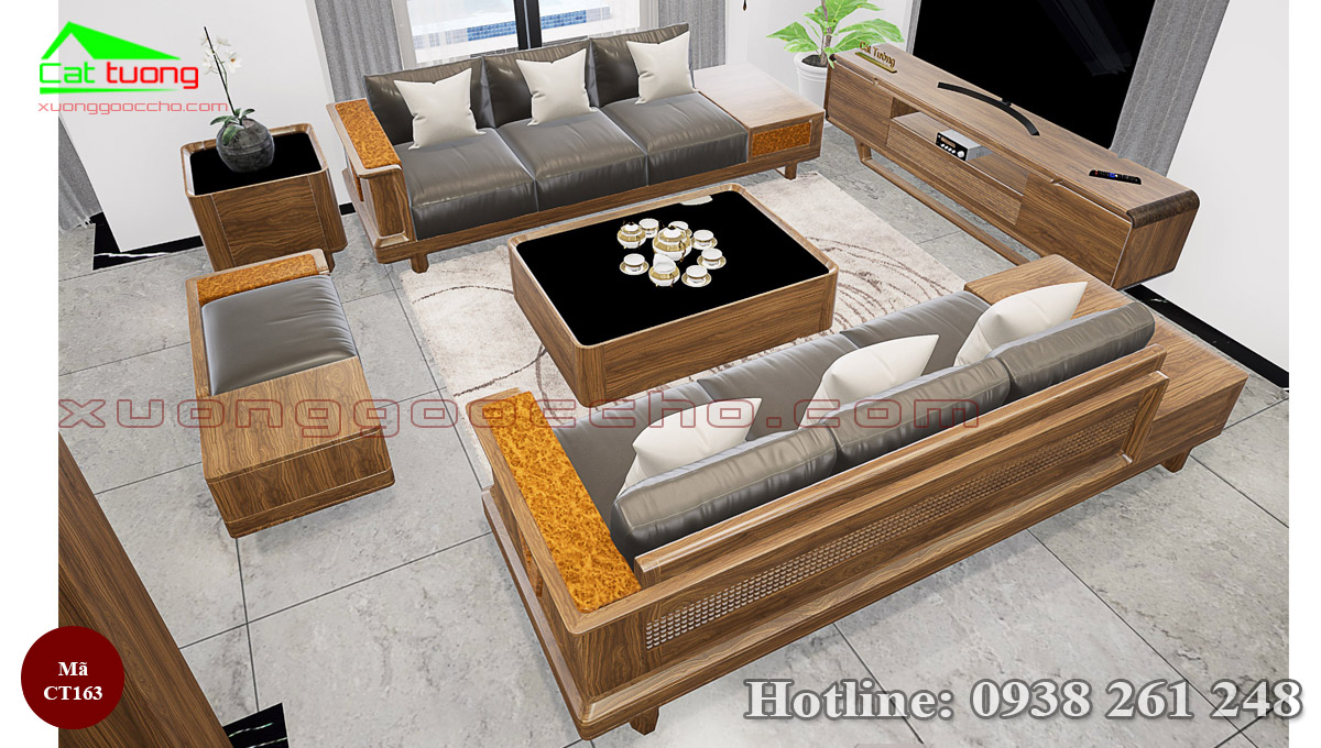 sofa gỗ óc chó CT163