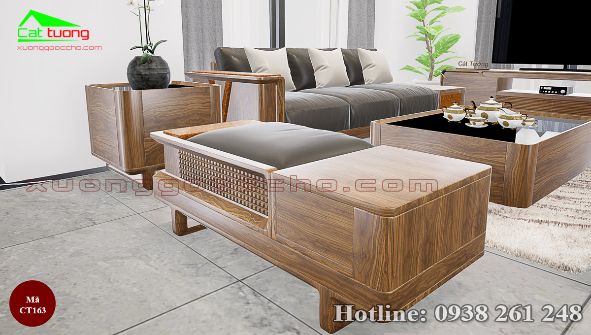 sofa gỗ óc chó CT163c