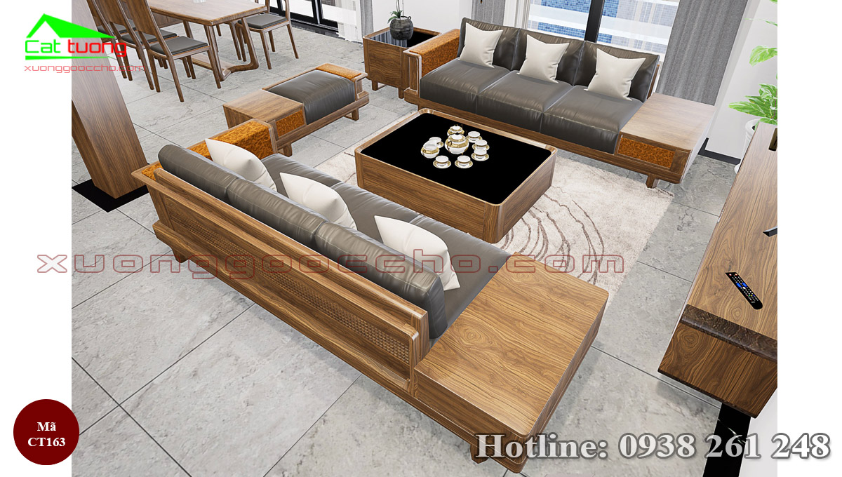 sofa gỗ óc chó CT163d