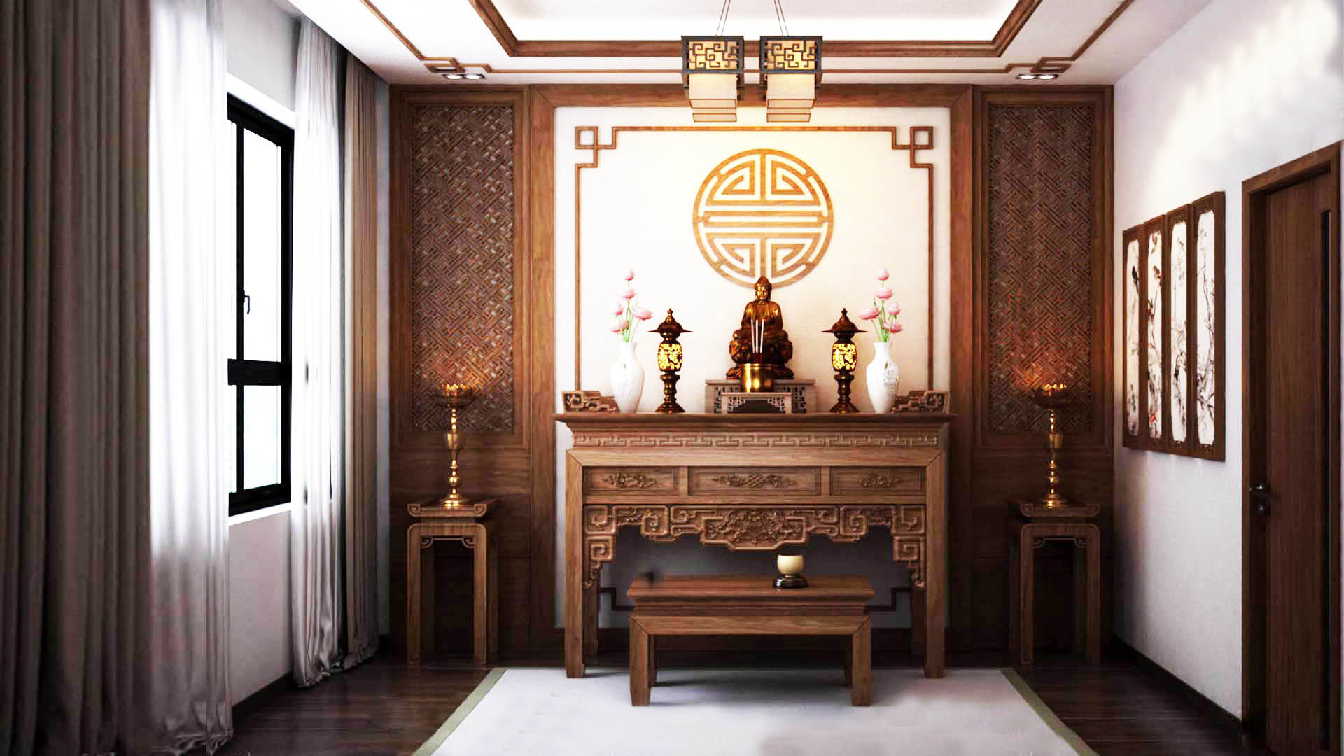 Thiết kế bàn thờ Phật trong nhà hợp phong thủy để cả nhà luôn gặp may mắn,  bình an