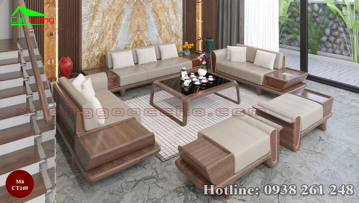 Sofa gỗ óc chó CT169b